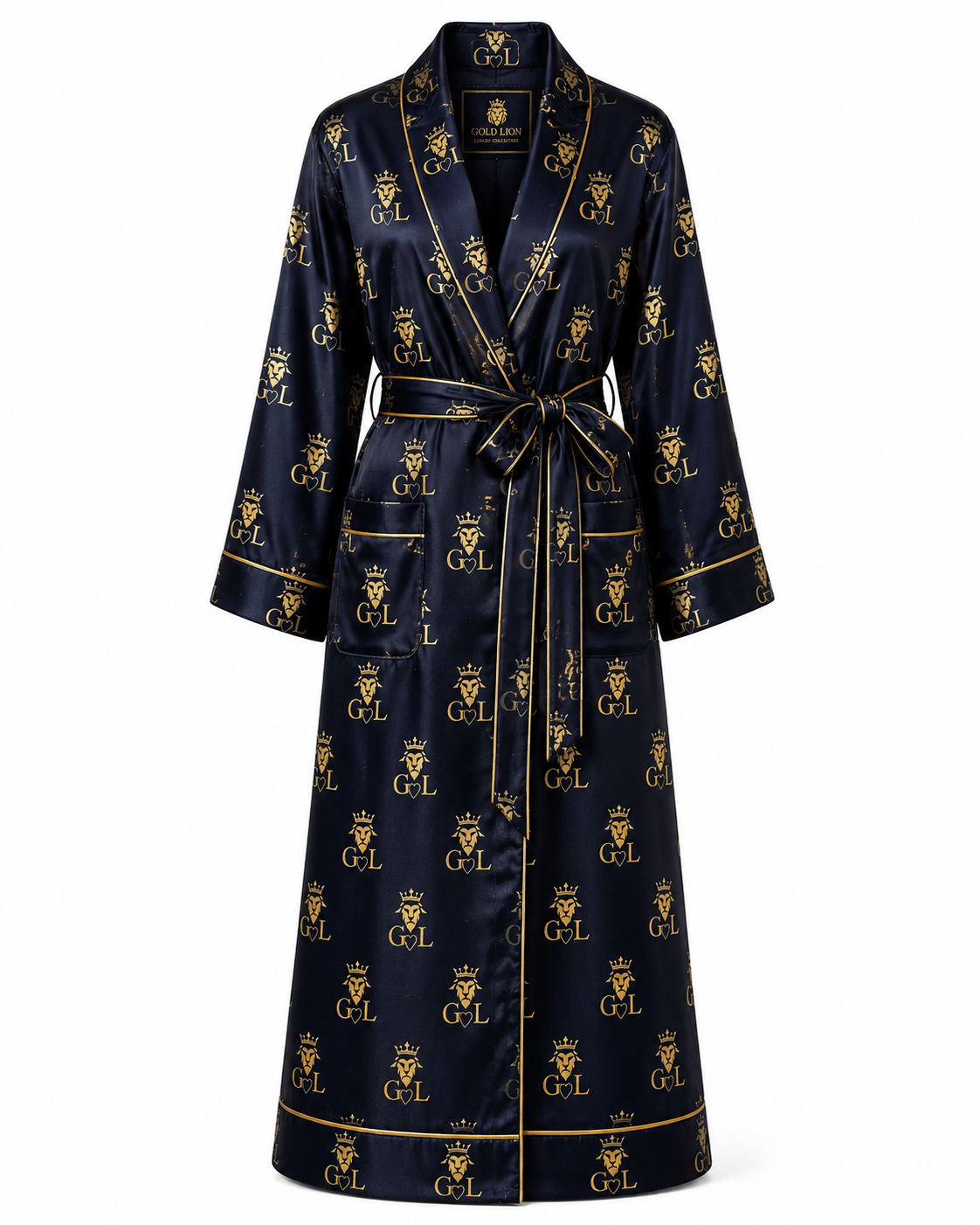 Gold Lion Midnight Monogram Silk Robe