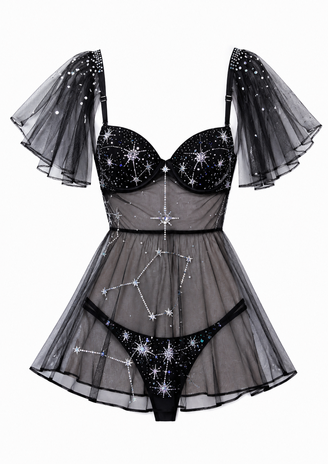 Midnight Constellation Rhinestone Babydoll Set