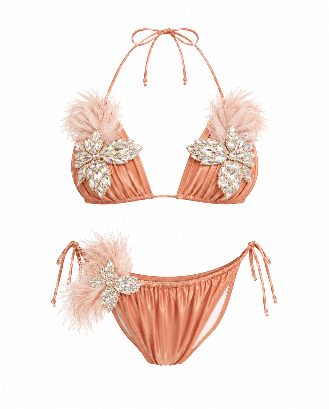 Blush Crystal Feather Bikini Set