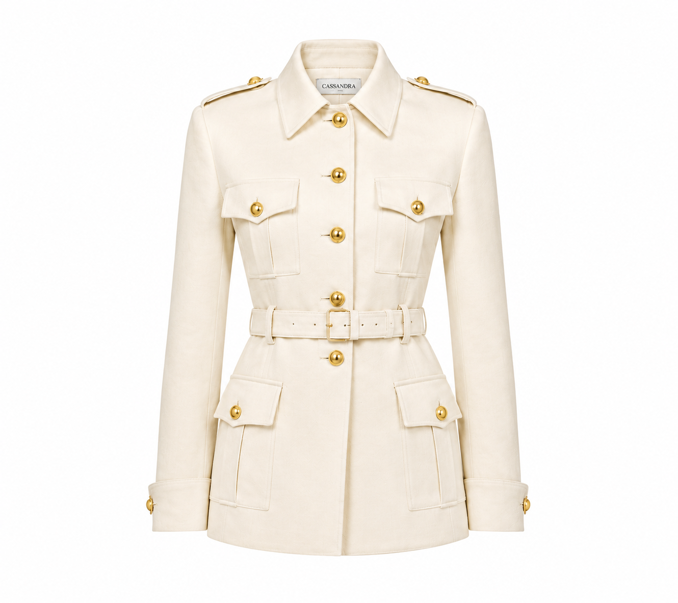 CASSANDRA BELTED SAFARI JACKET IN OFF-WHITE WOOL-SILK
