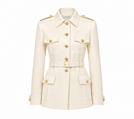 CASSANDRA BELTED SAFARI JACKET IN OFF-WHITE WOOL-SILK
