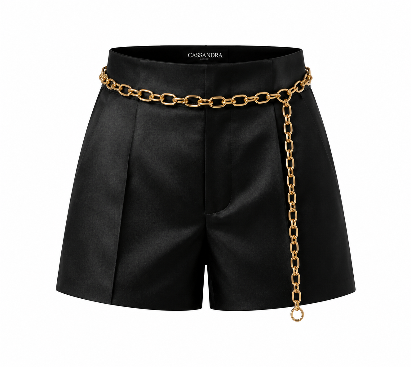 CASSANDRA CHAIN-BELTED SHORTS IN SILK DUCHESSE