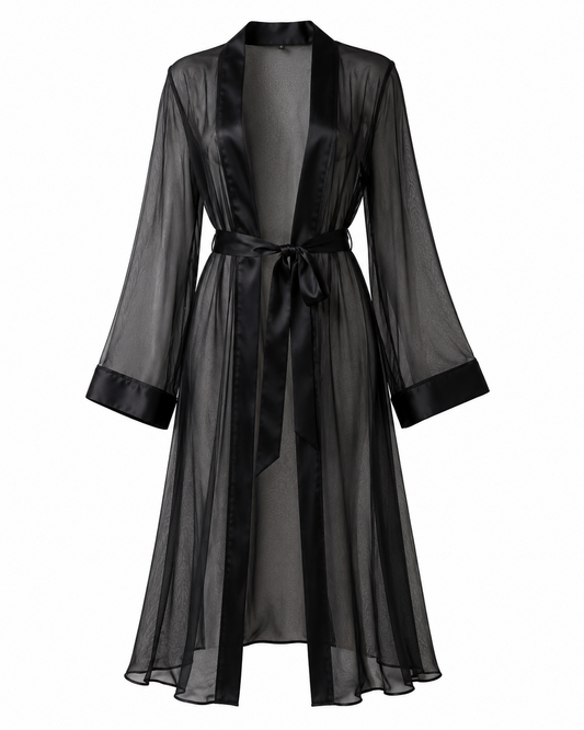CASSANDRA SHEER ORGANZA ROBE IN ONYX BLACK